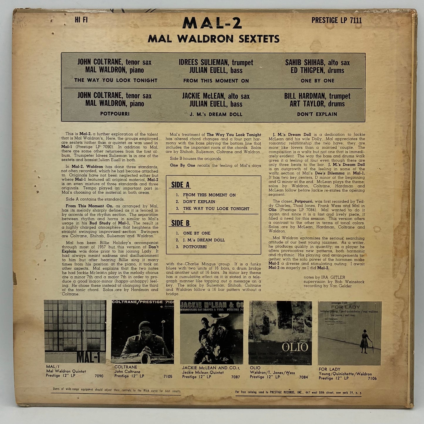 Mal Waldron With Jackie McLean, John Coltrane, Idrees Sulieman, Sahib Shihab , And Bill Hardman – Mal/2
