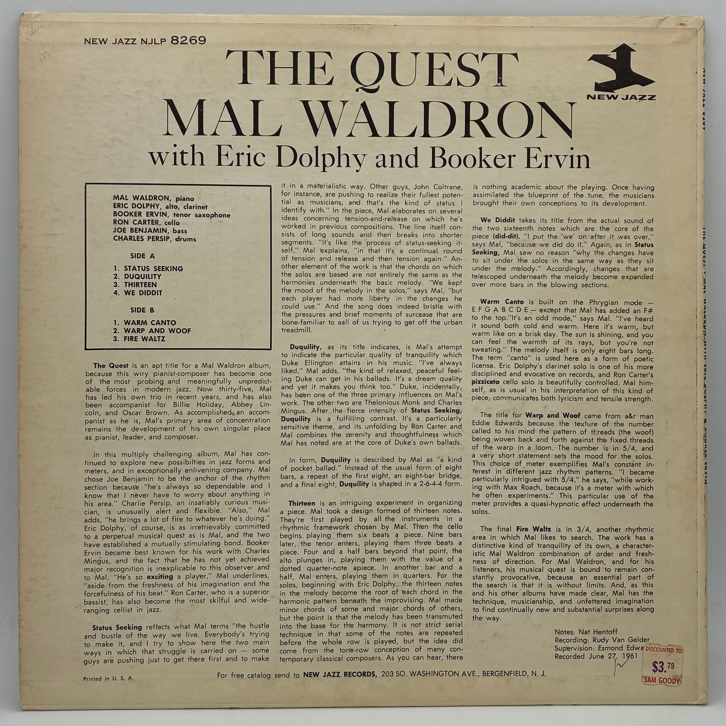 Mal Waldron With Eric Dolphy And Booker Ervin – The Quest