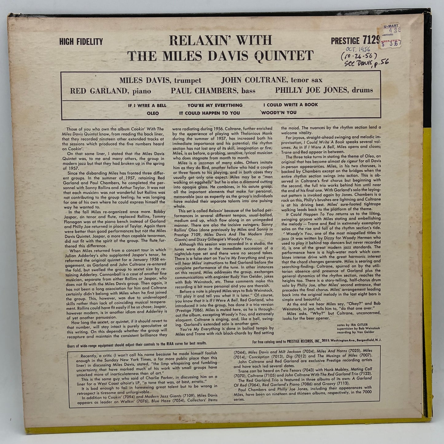 The Miles Davis Quintet – Relaxin' With The Miles Davis Quintet