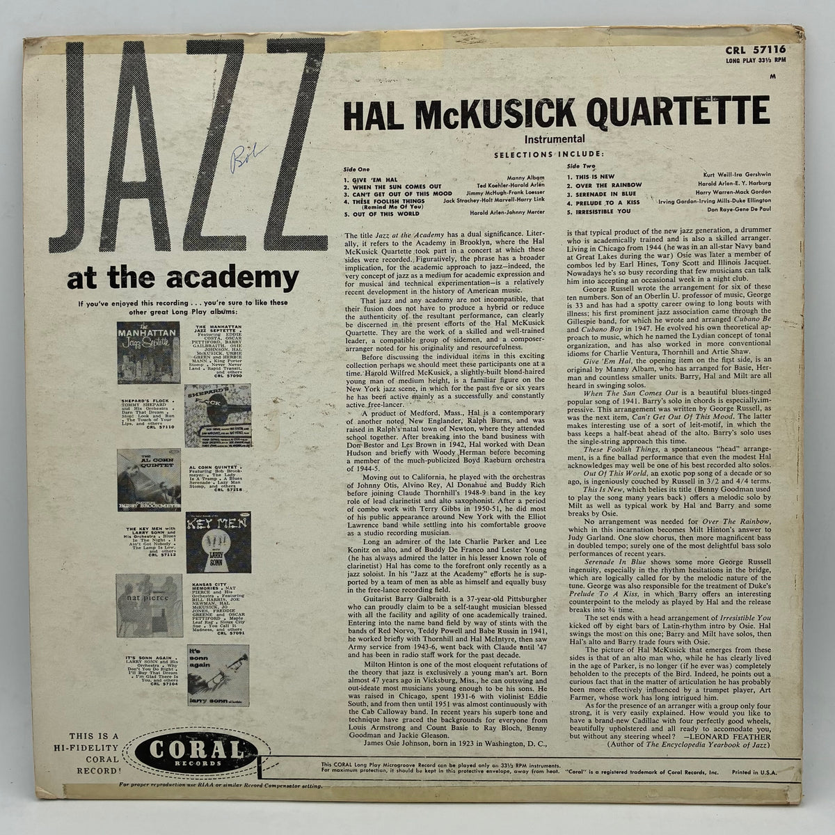 Hal McKusick Quartette – Jazz At The Academy