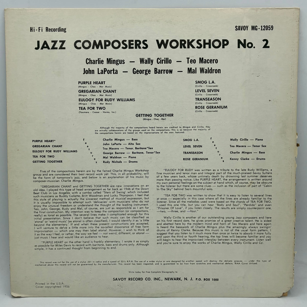 Charlie Mingus, Wally Cirillo, Teo Macero, John La Porta – Jazz Composers Workshop