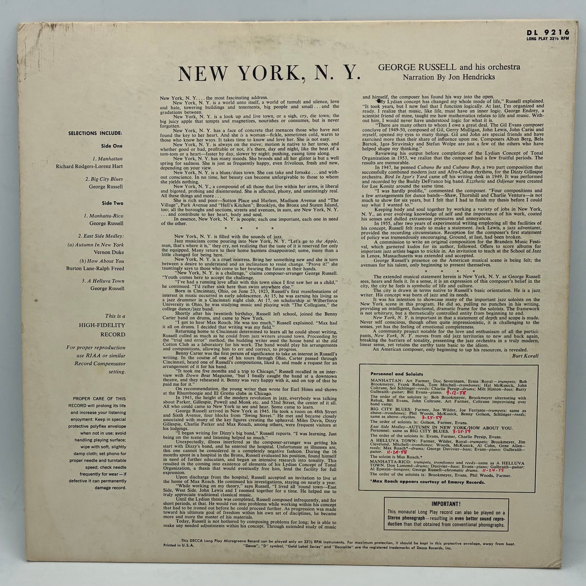 George Russell And His Orchestra – New York, N.Y.