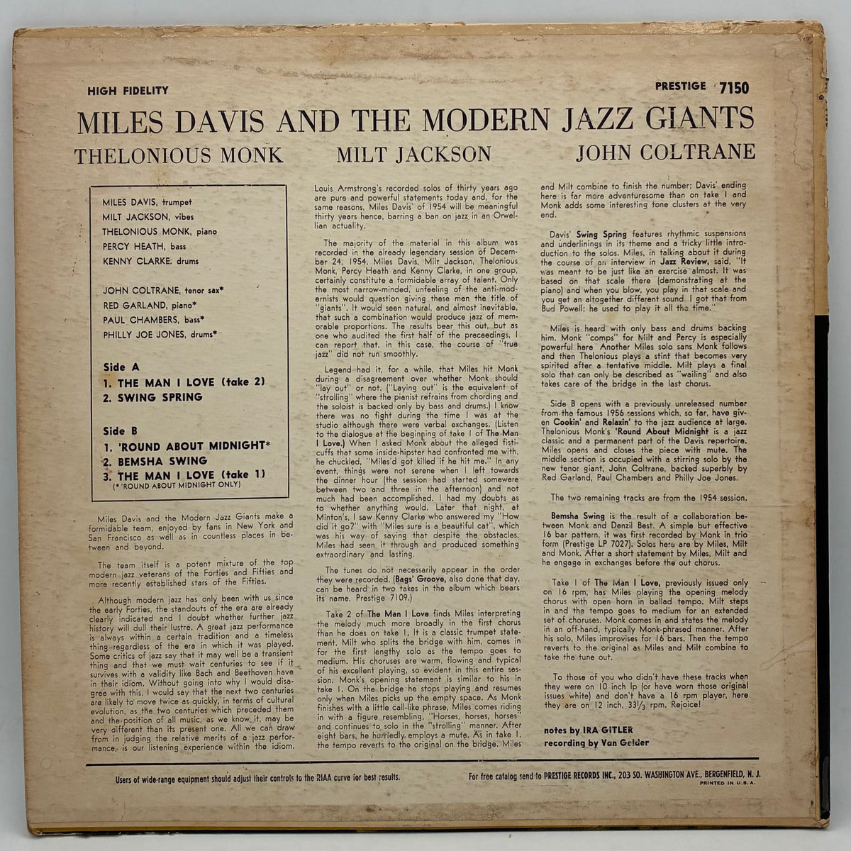 Miles Davis – Miles Davis And The Modern Jazz Giants
