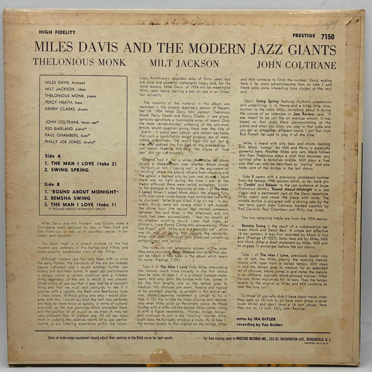Miles Davis – Miles Davis And The Modern Jazz Giants