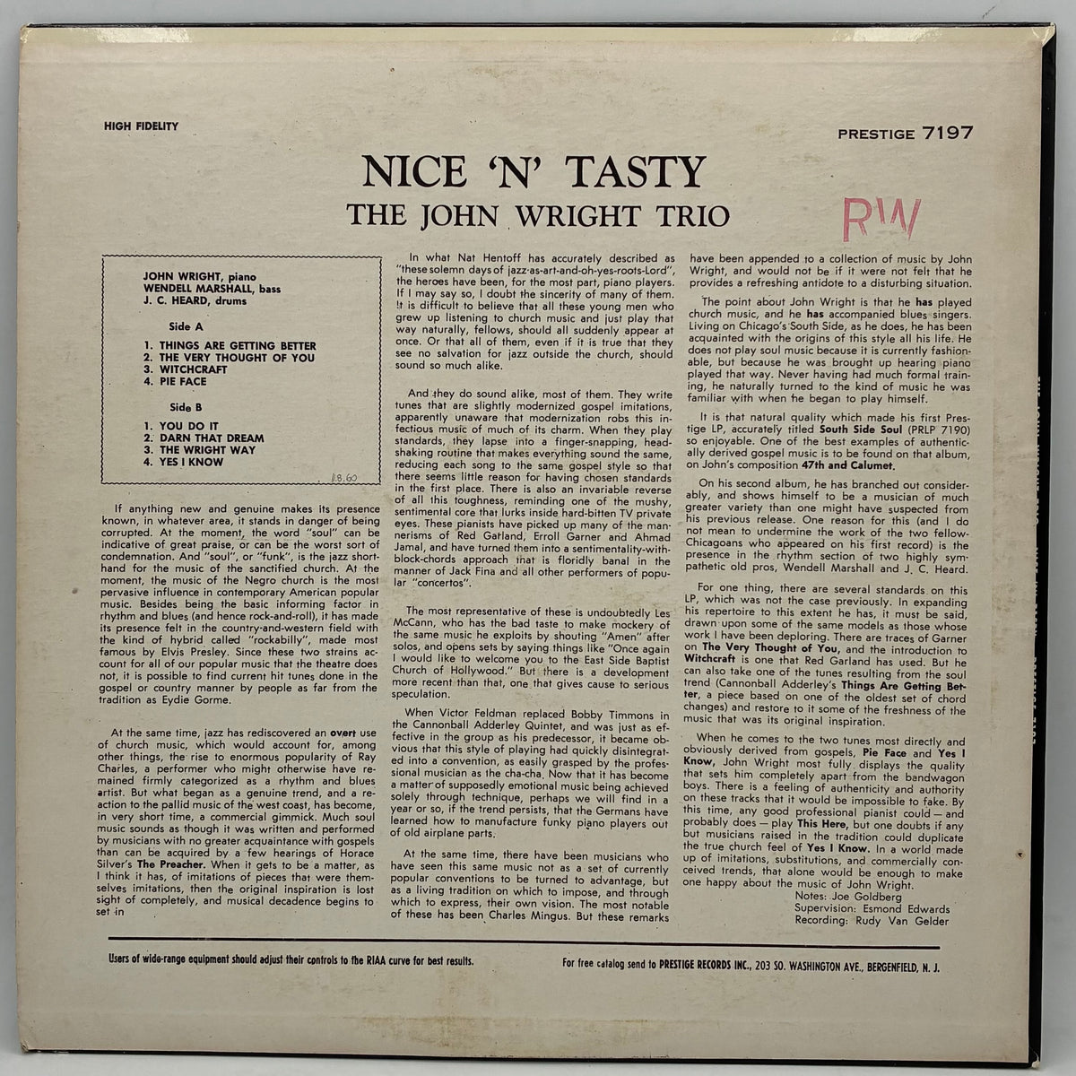 The John Wright Trio – Nice 'N' Tasty