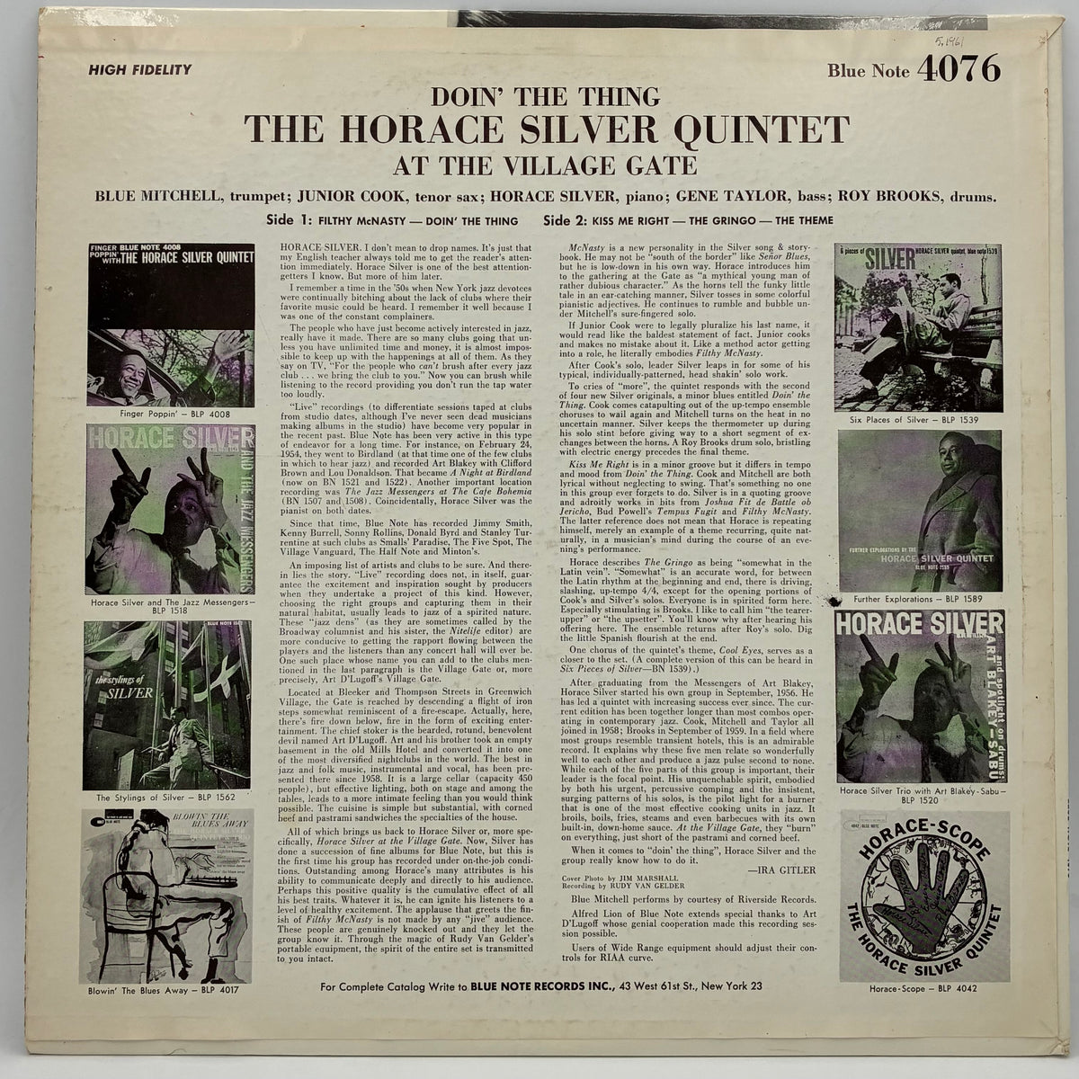 The Horace Silver Quintet – Doin' The Thing At The Village Gate