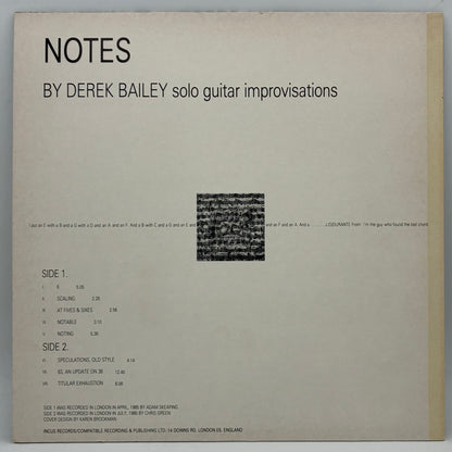Derek Bailey – Notes: Solo Guitar Improvisations