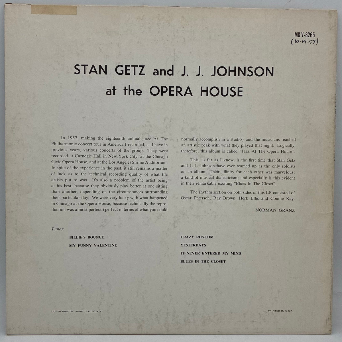 Stan Getz And J.J. Johnson – At The Opera House